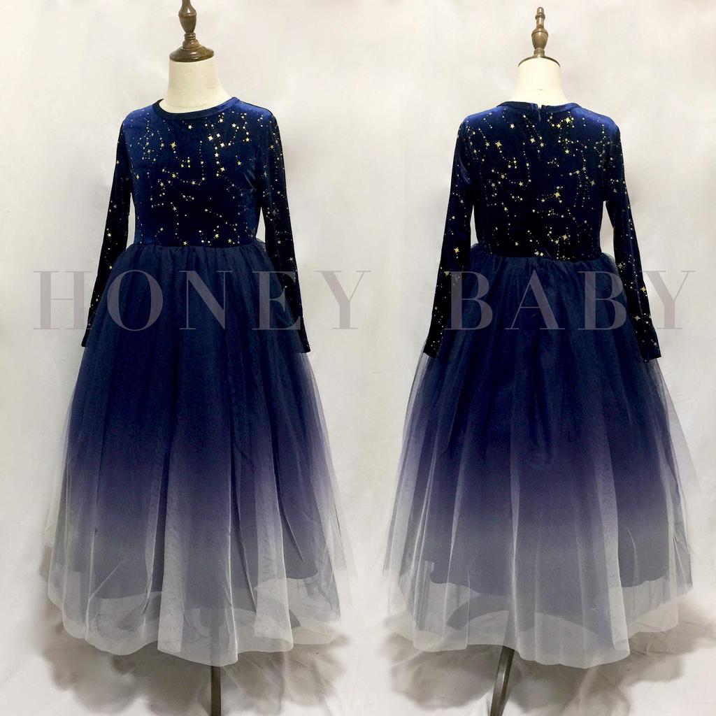 Honey baby Long Junior Formal Flower Girl Suitable for Piano and Graduations Kids' Dress, Dress, 3/4 Sleeves, Dress, Recitals, Parties, Weddings,