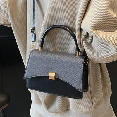Fashion Contrasting Color Simple Lock Handbag Women's 2025 New Spring Texture Popular Small Square Bag Shoulder Messenger Bag
