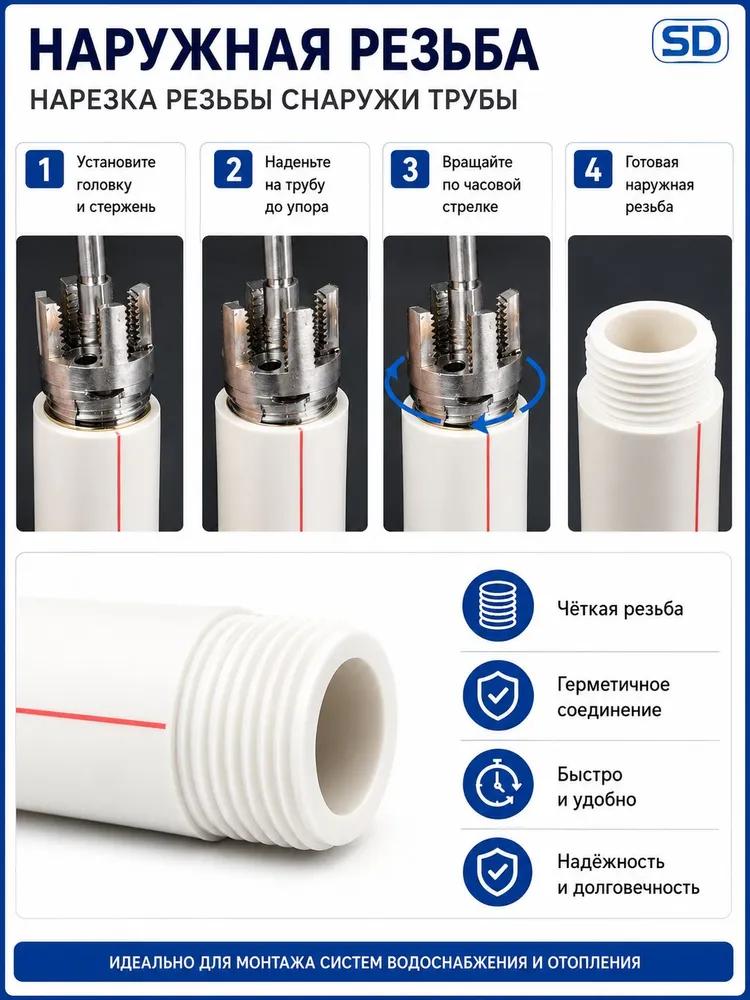 Set for cutting internal and external threads on pipes PPR 1 / 2, "3 / 4," 1, "set for manual and electrical installation, with FUM tape, remover