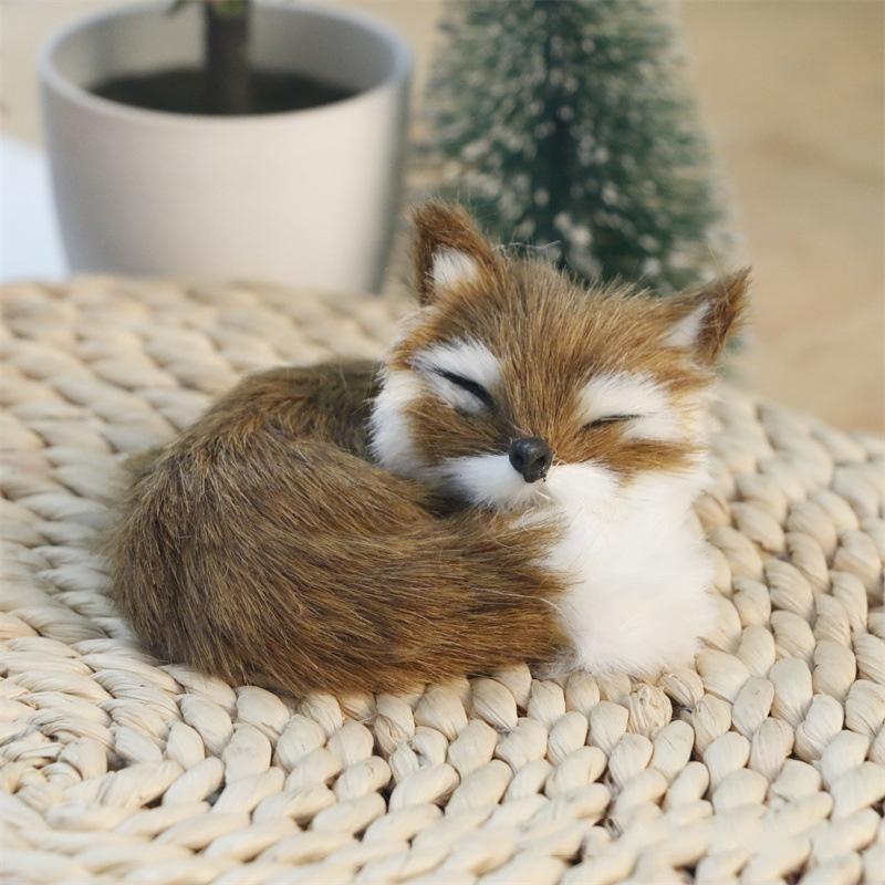 New Plush Simulation Furry Fox Model Squatting Sitting Fox Table Decoration Animal Static Stuffed Figure Kid Party Festival Gift