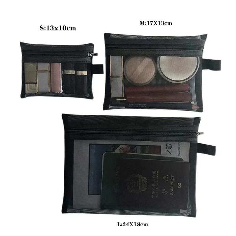 1pcs Unisex Mesh Clear Cosmetic Bags Small Large Black Makeup Bag Portable Travel Toiletry Organizer Case Lipstick Storage Pouch