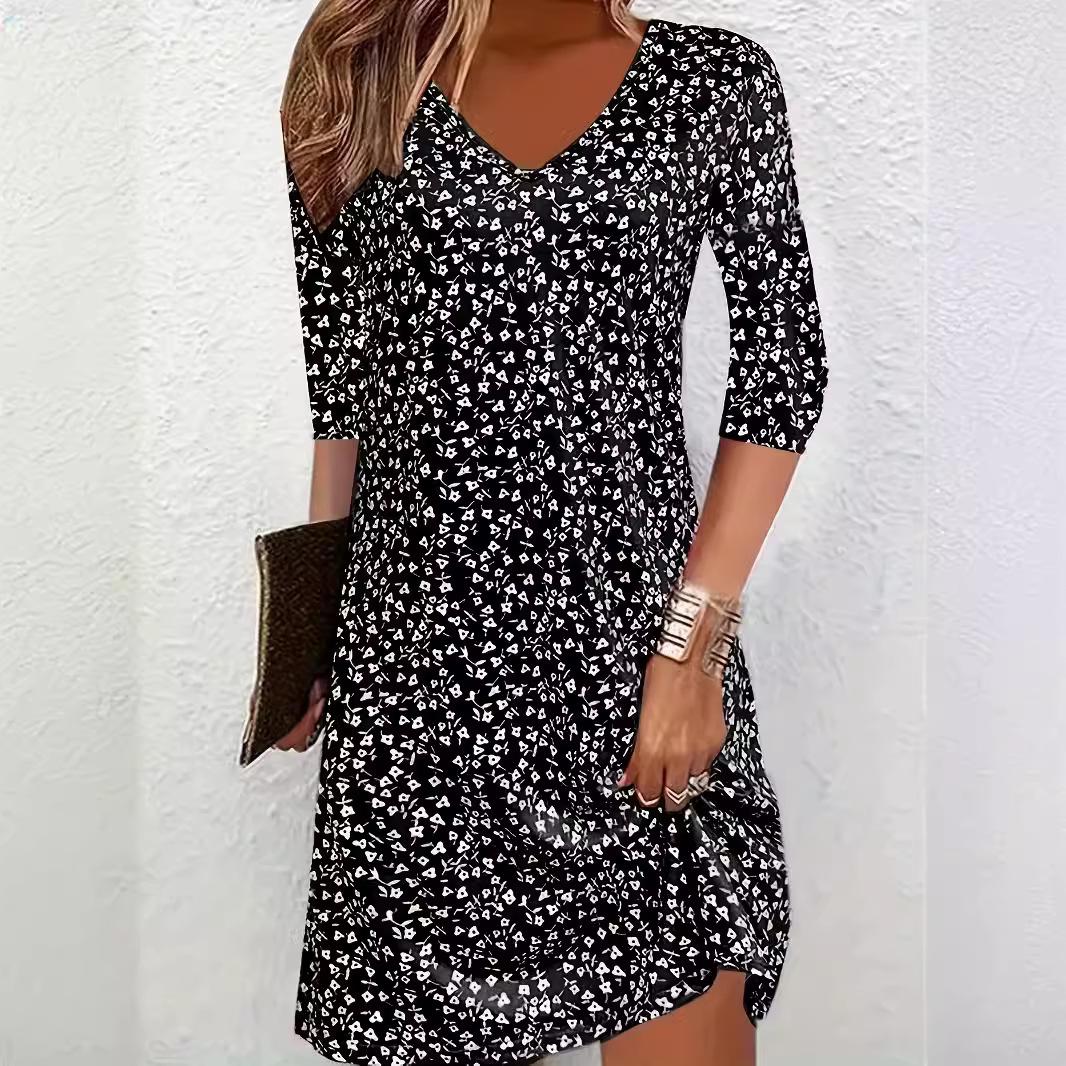 

GMXIA Женские летние платья с мелким цветочным принтом и средними рукавами XXL чёрный