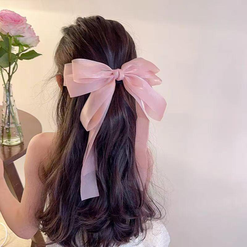 Elegant Princess Mesh Ribbon Bow Hair Clip - High-Grade Spring Hairpin