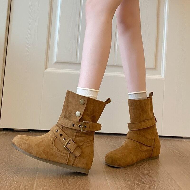 Fashion New Style Fashion Women's Luxury Suede Western Boots Women Ankle Boots Women's Black Short Booties Large Size Zapatos Mujer