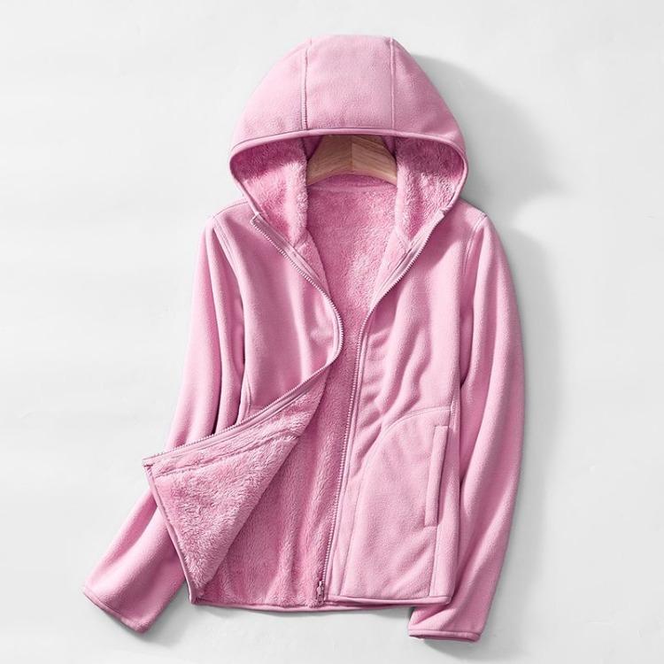 

Осеннее утолщенное плюшевое пальто с капюшоном с обеих сторон, женское пальто с длинным рукавом, теплая тонкая флисовая одежда XXL розовый