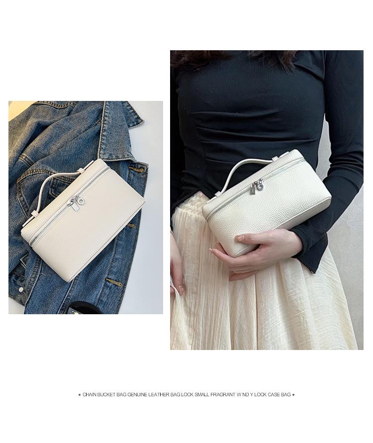 Sac Boîte à Lunch en Cuir de Vachette Pleine Fleur pour Femme, Nouveau Style 2025, Sac Blanc Porté Main/Bandoulière pour Téléphone