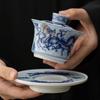 Gaiwan mit blauem und weißem Drachen und Metalleinlage, einzelnes Kungfu-Teeservice aus Keramik, Schüssel zur Teezubereitung, Teeterrine