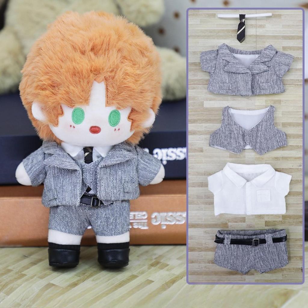 COZENTA Doll Plush Toy Clothes Plush Clothes Shirt Pants Belt Suit Vest Tie Set Cute 15cm (Dark Gray)
