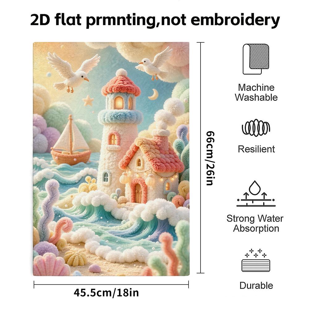 Fuzzy Seaside Lighthouse Bath Towel, Ocean Scenery, Soft Absorbent Quick Dry Towel for Beach And Shower