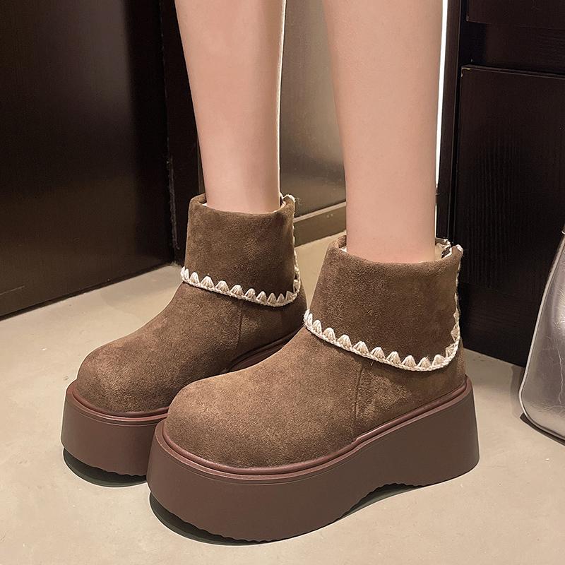 Fashion Platform Thick Bottom Fur Women Snow Boots Autumn Winter Women's Shoes Female Warm Cotton Height Increase  Short Booties
