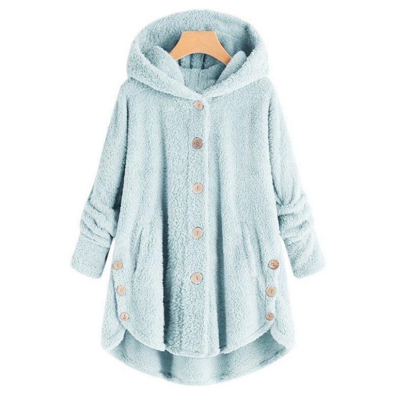 Autumn and Winter Fashion Women's Clothing European and American Style Button Plush Coat Irregular Plush Top Solid Color Coat