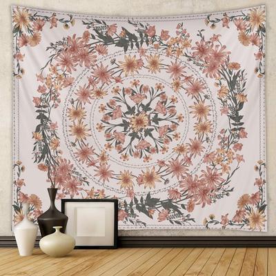 Gobelin Mandala Floral Medallion, Szkicowany Kwiat Roślina Boho Wiszący na Ścianie, Bohemskie Hippie Gobeliny do Sypialni Pokoju Dziennego Akademika Dekoracja Domu