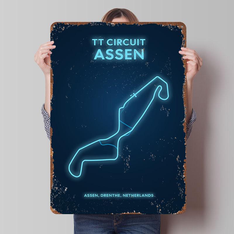 

TT Circuit Assen Race Track Map Printed Poster Customized Wall Art Retro Vintage Metal Tin Signs for Decoration Garage Wand Deko 20x30cm（7.8x11.8inch）