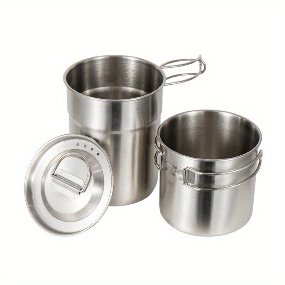 304 Stainless Steel Mug 2pcs Set, Folding Handle Coffee Cup, Outdoor Camping Portable Cookware Pot