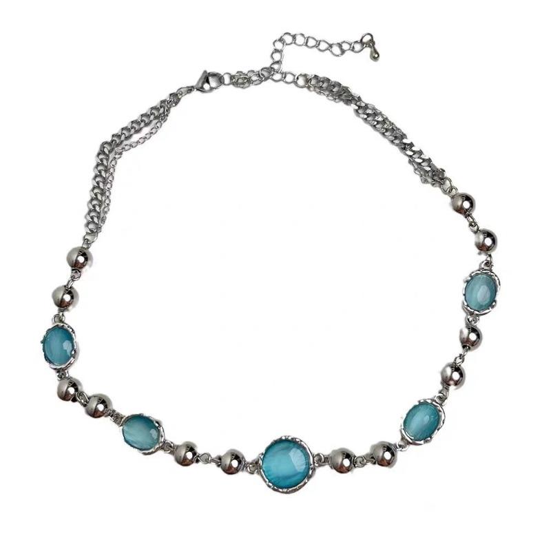 Hochwertige blaue Perlenkette für Damen - Schickes und cooles Design Schlüsselbein-Kette mit einzigartigem Anhänger