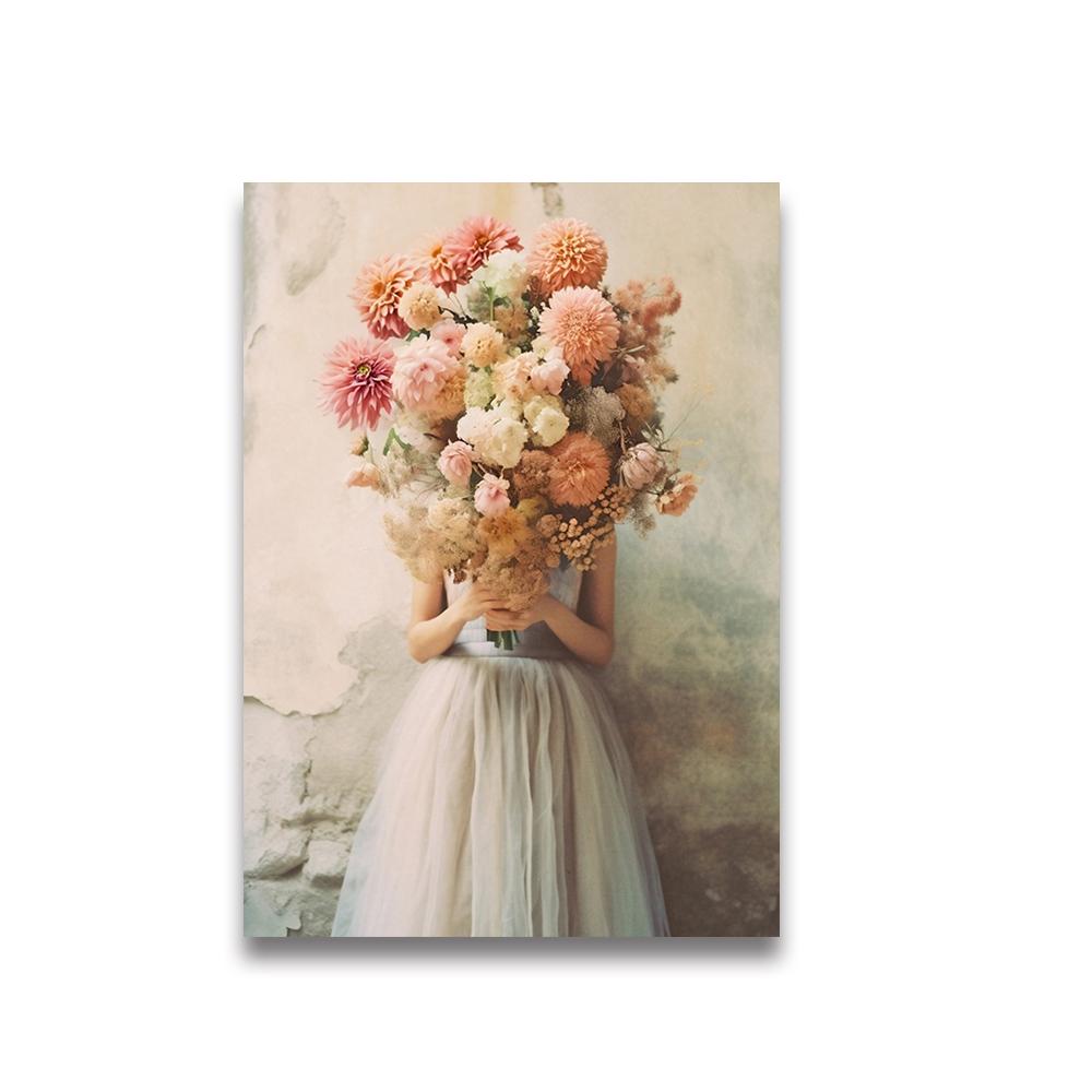 Modern Girl Wear Flowers Canvas Print Scandinavia Full of Force De Vie Wall Art Poster for  Living Room Bedroom Room Home Decor