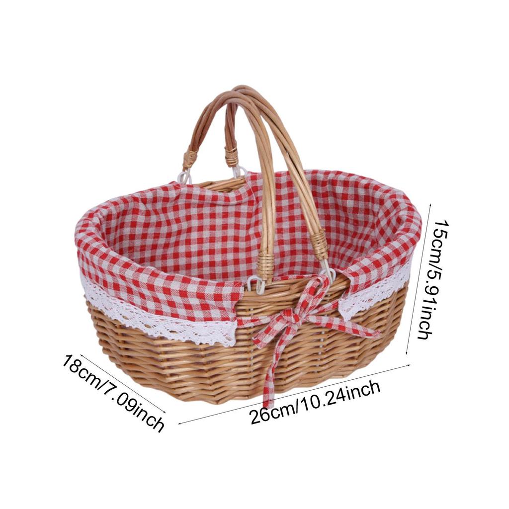 Picnic Basket with Lid Lightweight Handwoven Storage Basket Handmade Woven Basket Storage Bin for Park Chips Vegetables Fruits