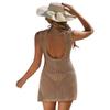 Women's Swimsuit Cover-up Knitted Crochet Hollow-out Back Beach Dress Bikini Cover-up Without Sleeves Connected