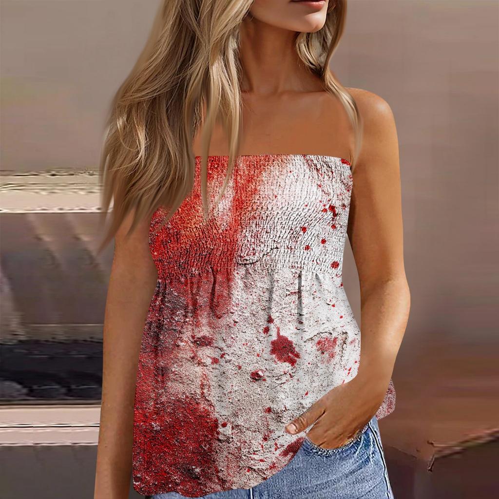 Trubkové topy pro ženy, roztomilé sexy tričko bez rukávů s potiskem mimo rameno