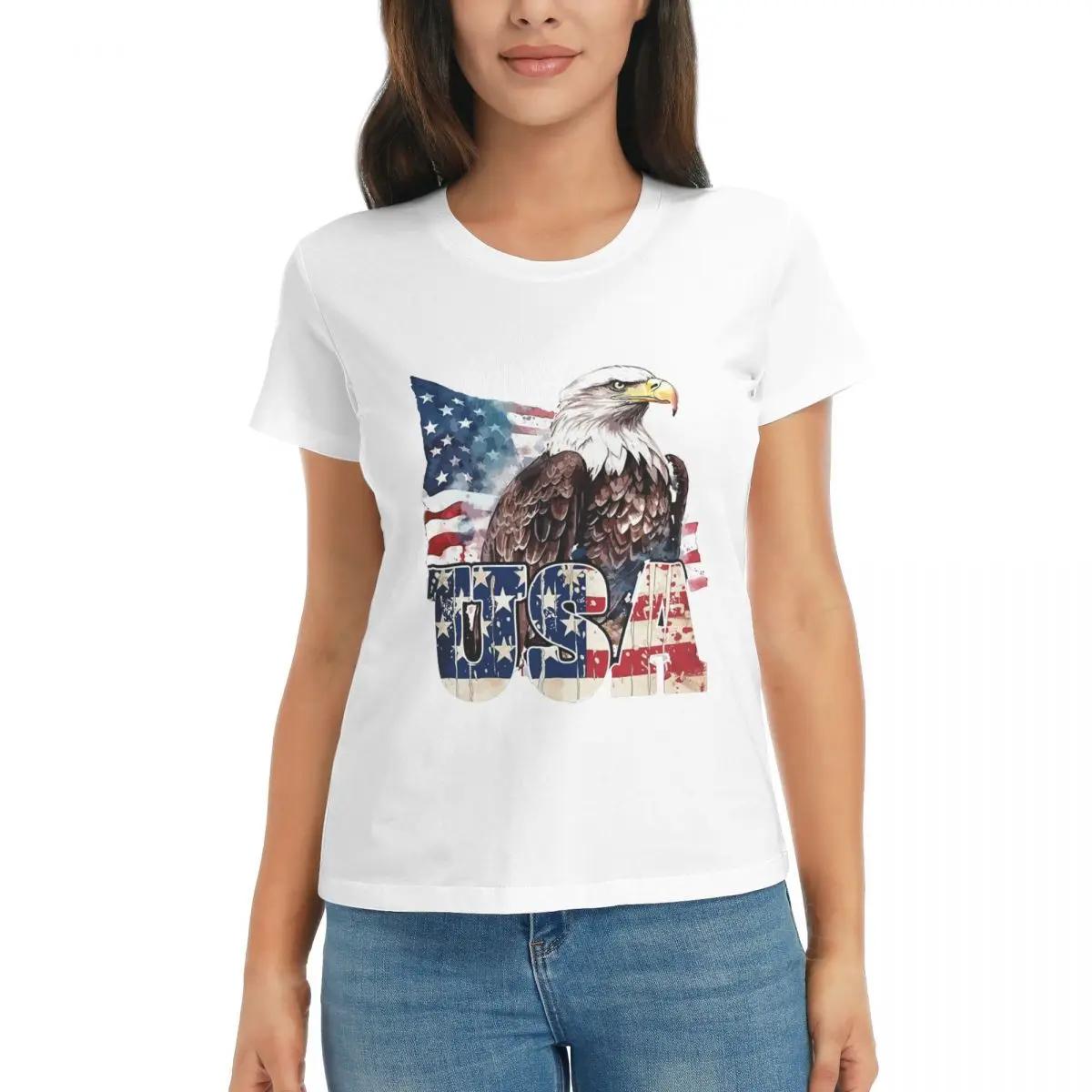 

Women TShirt USA With Angry Eagle And American Flag Summer Short Sleeve Tees Crew Neck Cotton T Shirts Clothes Tops Streetwear S