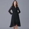 Black Hepburn-Style Patchwork Lace A-Line Dress - Plus Size, Mid-Length, Autumn/Winter Collection