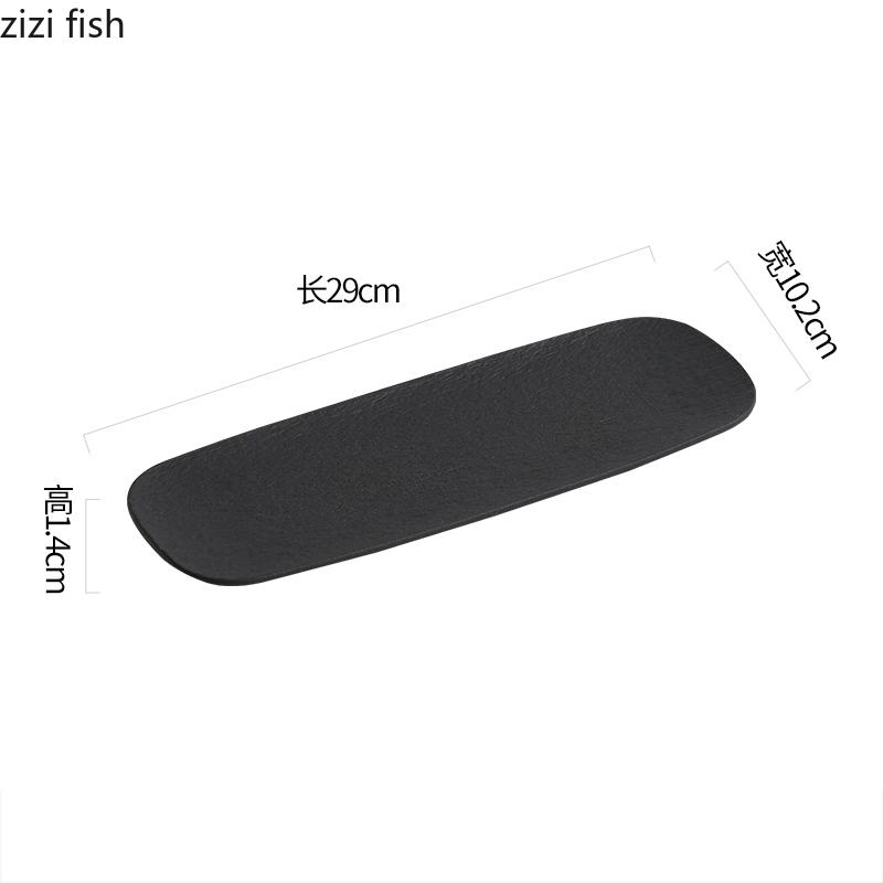 Assiette à longues bandes en céramique givrée à motifs de pierre, plat à sushi créatif, plat à dim sum, plat à sashimi, vaisselle de cuisine moléculaire d'hôtel