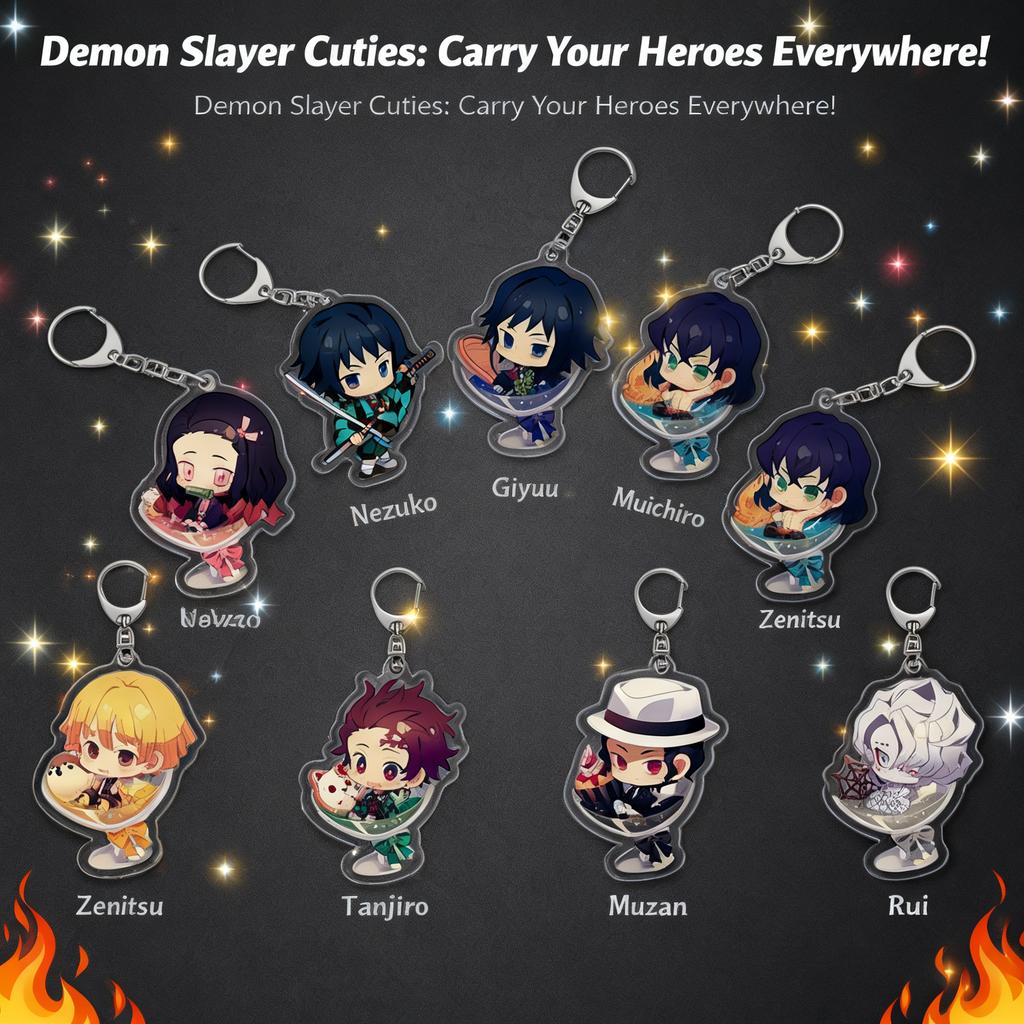 Anime Acrylic Keychain Demon Slayer Nezuko Tanjiro Pendant Cartoon Accessories Merchandise Gift for Fans Cosplay Set