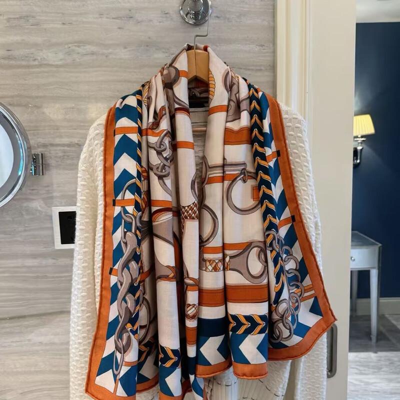 NINA SOLOR Silk Wool Large Square Scarf with Buckle