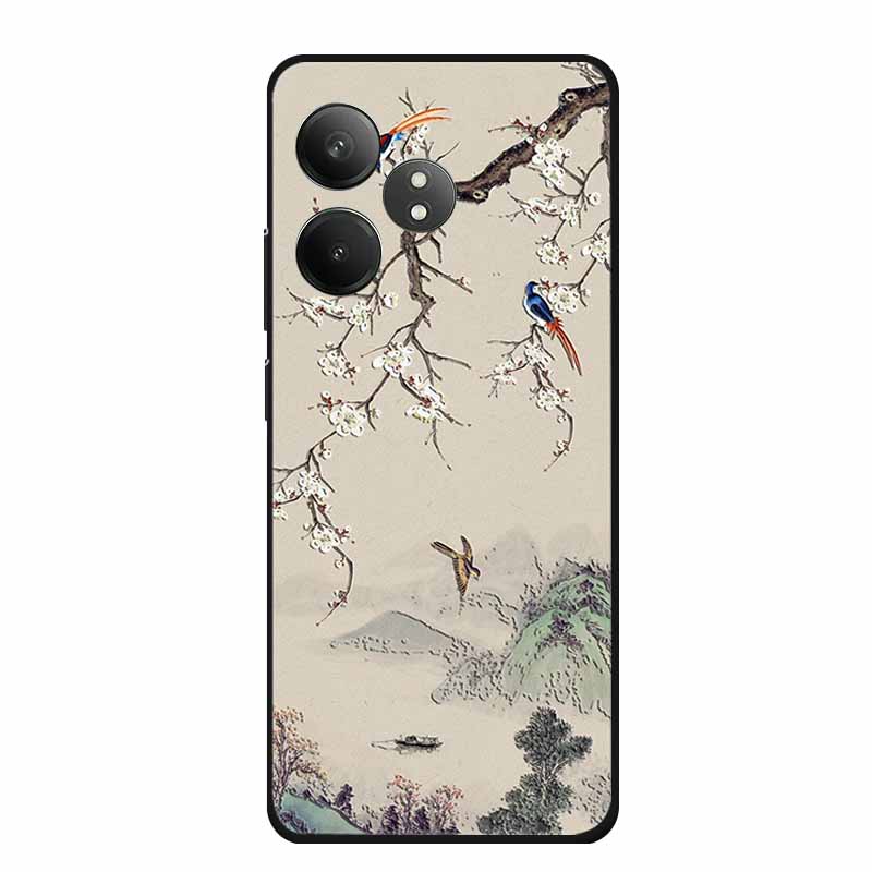 3D Emboss Case For Realme Narzo N61 Note 60 50 Realme GT 6 6T Neo6 SE C61 C63 Phone Case Flowers Black Silicone Soft Back Cover