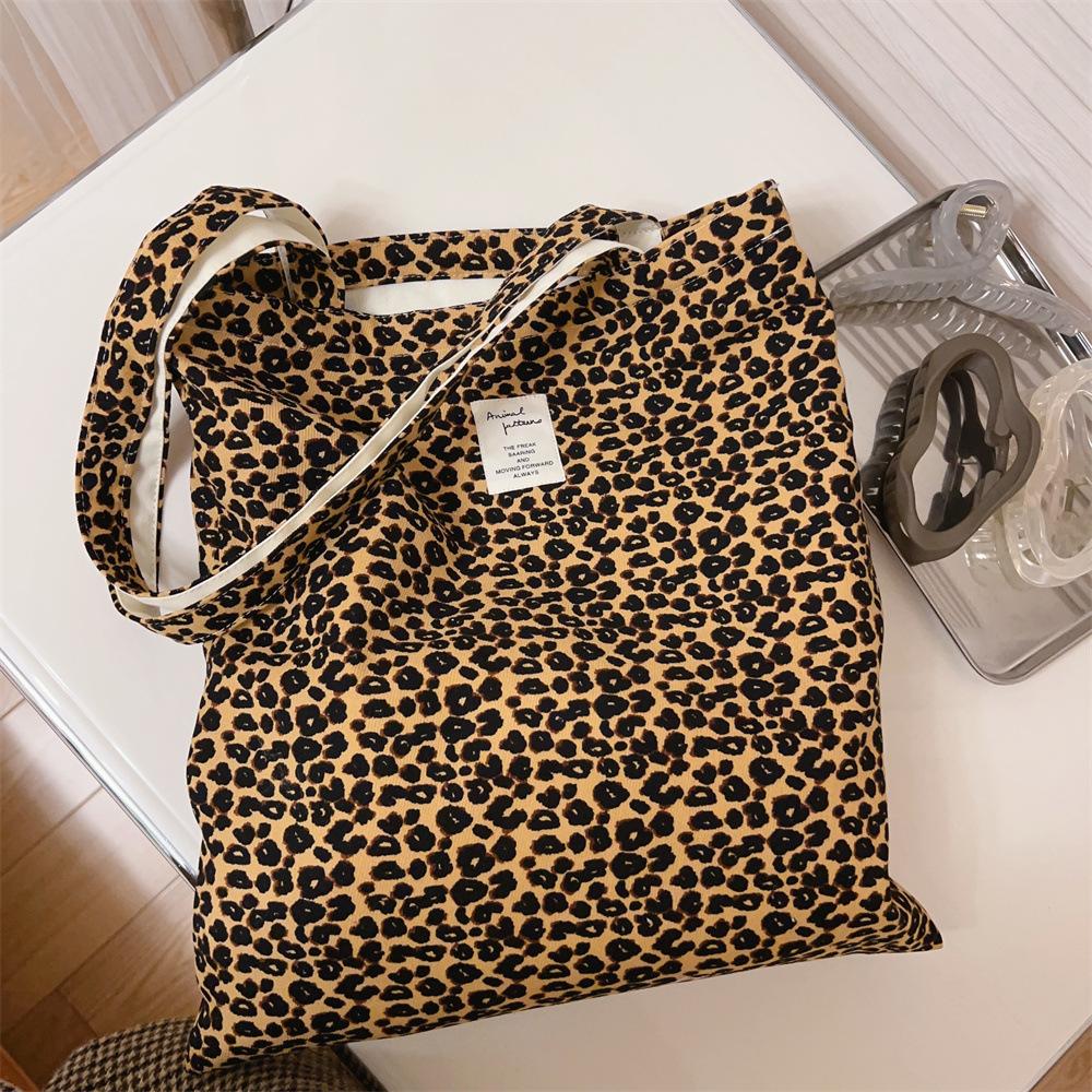 Leopard Print Tote Bag Women Large Capacity Canvas Shoulder Bag Reusable Shopping Purse