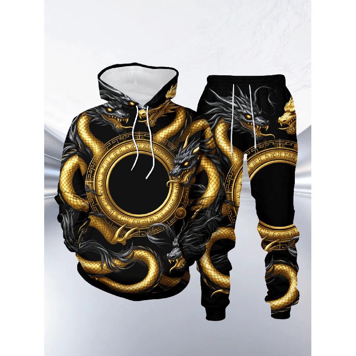 Black Golden Dragon Wrapping 3D Printed Men S Casual Sweatshirt And Sweatpants Two-Piece Set S