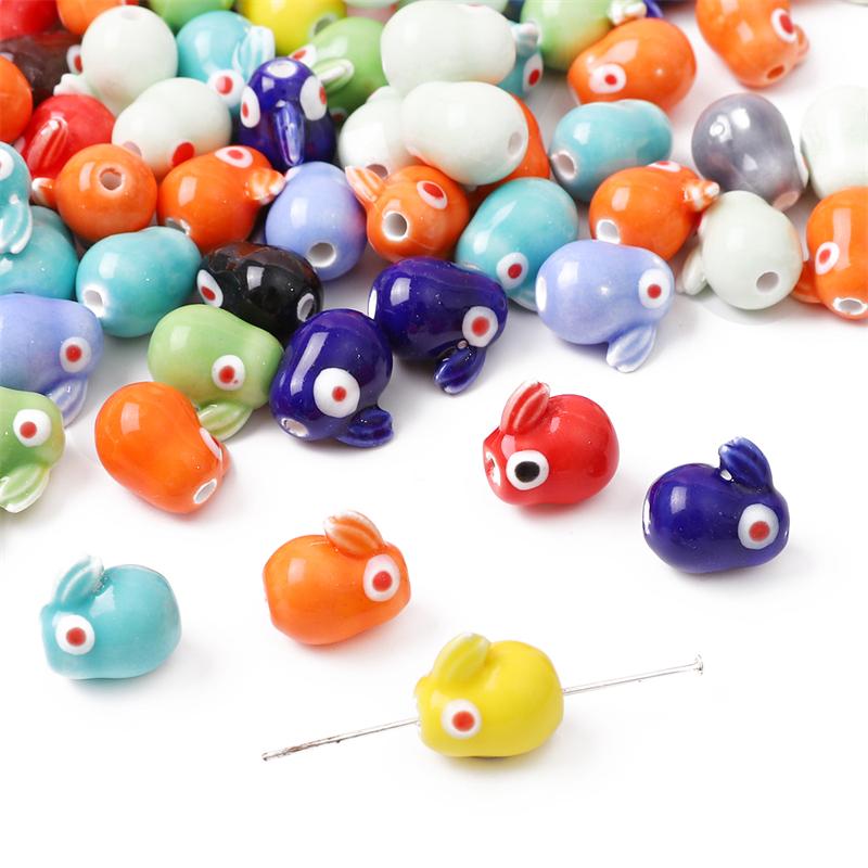 10-30Pcs Ceramic Printed Small Fish Beads For Jewelry Making DIY Charms Bracelet Necklace Crafts