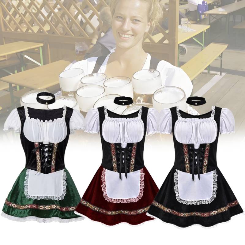 Oktoberfest Women Costume German Bavarian Dirndl Beer Maid Fancy Party Dress
