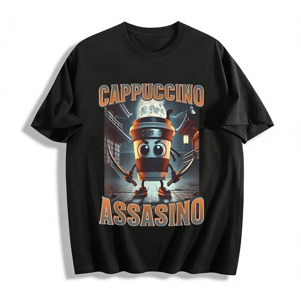 

Funny Ninja Cappuccino Graphic Casual Short Sleeve T-Shirt Pure cotton T-shirt XXS