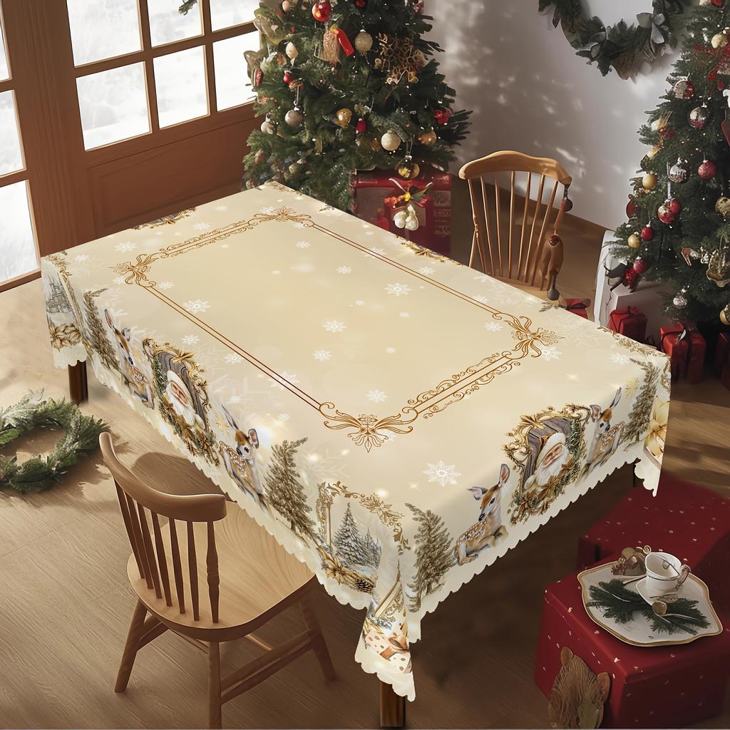 Vintage Santa Reindeer Christmas Tablecloth For Table Decor Party Decor Winter Xmas Tree Dining Table Cloth Christmas Decoration