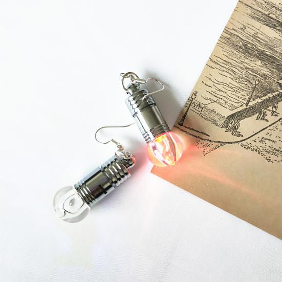 Silver Plated LED Bulb Lighting Hook Earrings Party Pub Club Women Jewelry Decor