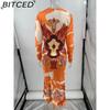 BITCED Spring/Summer Women's Printed Sexy V-Neck Long-Sleeve Slit Dress