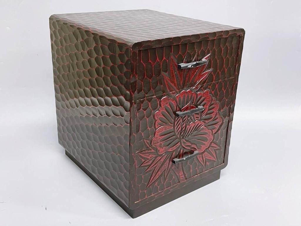 [USED]Kamakura-bori 3-Tier Mini Tansu (Chest) – Drawer Storage Box – Peony Motif