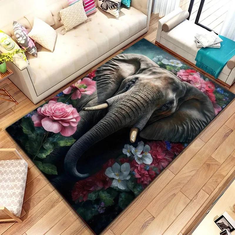 Fantasy Elephant Pattern Area Rug, Magic Wild Animal Anti-slip Carpet for Living Room Bedroom Home Decor Mat Room Decor Doormat