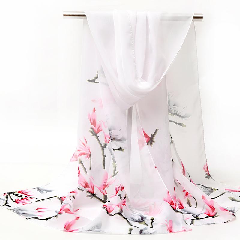 2026 Silk Chiffon Women's Scarf: Korean Style, Versatile, Long, and Thin for Spring, Autumn, Beach, or Winter Decoration