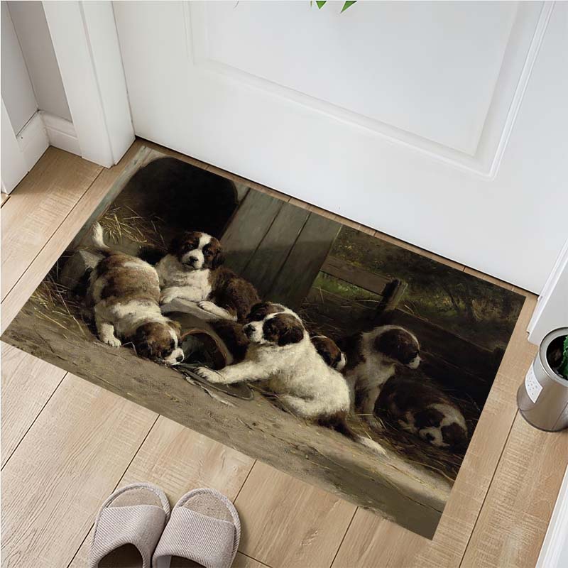 Cavalier King Charles Spaniel Doormat, Non-Slip Floor Mat with Sleeping Puppies Print, Indoor Entrance Rug for Dog Lovers