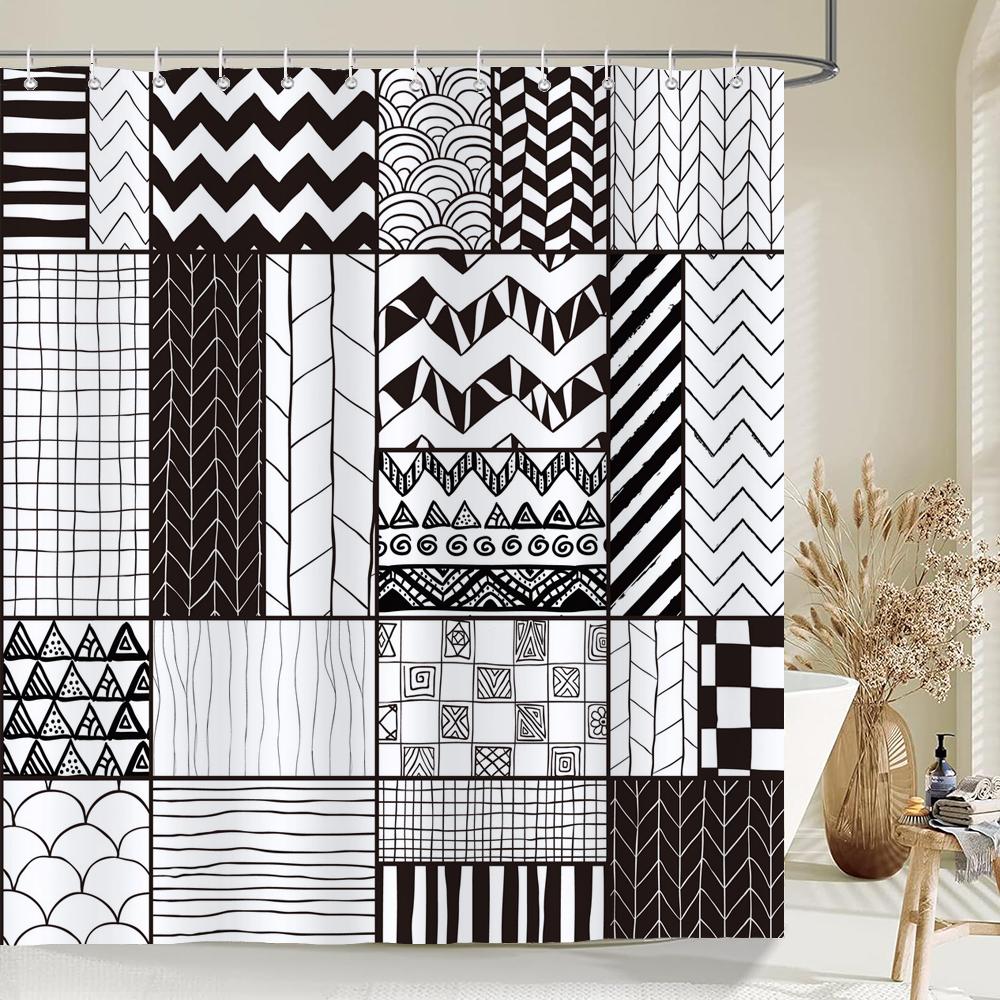 1 Pc Abstract Geometric Shower Curtains Bathroom Polyester Bath Curtains Printing Boho Shower Curtain Decor With Hooks Curtain