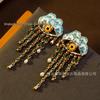 2024 Vintage British Retro Blue Evil Eye Pearl Tassel Stud Earrings