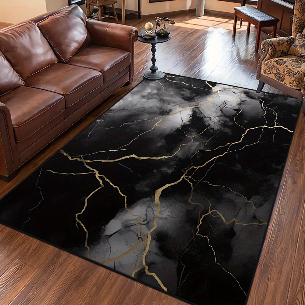 

Black Luxury Lightning Pattern Rug - Modern Detailed Border Indoor Carpet, Outdoor Floor Mat for Entryway Living Room Bedroom 40x60cm