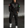 Men's Casual Two Piece Set, Featuring Milan Pattern Printed Drawstring Pocket Hoodie, Paired with Drawstring Outdoor Casual Sports Pants