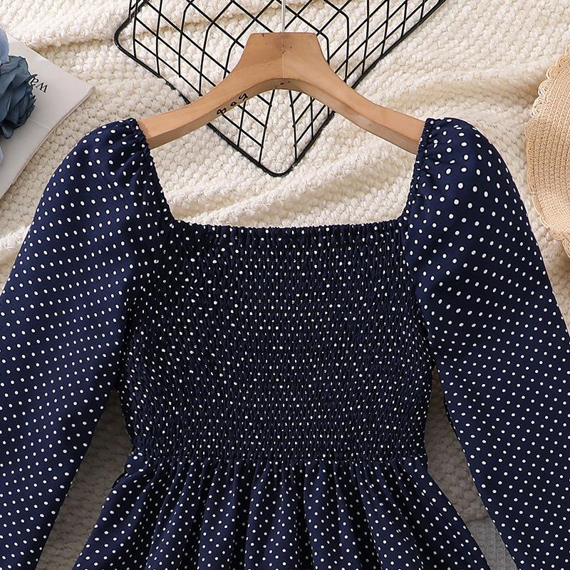 Girls' Fashion Dresses for Spring and Fall: Elegant, Retro Polka-Dot Long-Sleeve Dress for Kids