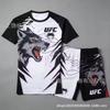 Mens UFC-Style MMA Training Set 3D Printed Short Sleeve T-Shirt Shorts Sportswear Casual Gym Wear