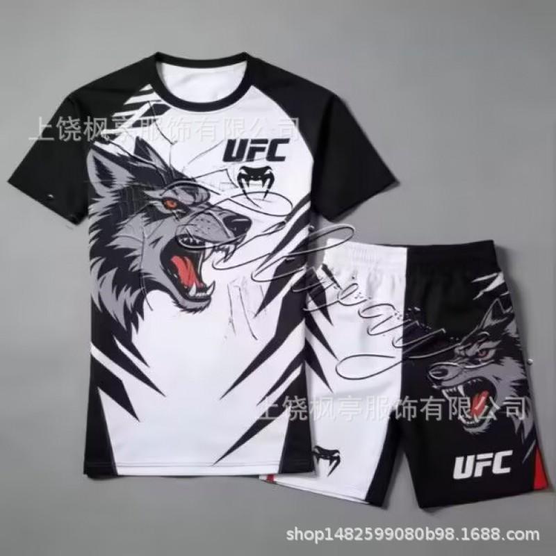 Mens UFC-Style MMA Training Set 3D Printed Short Sleeve T-Shirt Shorts Sportswear Casual Gym Wear