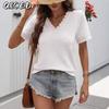 Women's Fashion Casual V-Neck Short Sleeve Blouses & Shirts