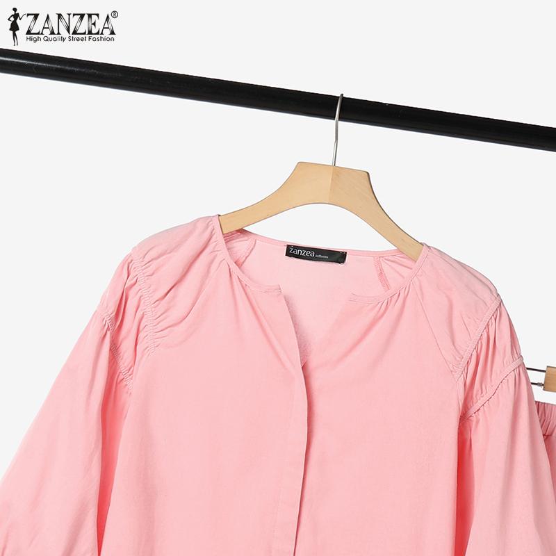 ZANZEA Women 3/4 Sleeve Blouse and Shorts Casual Two Piece Suit Set